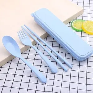 set tempat sendok garpu sumpit portable Jerami gandum portabel set tempat sendok garpu sumpit portable Jerami gandum portabel