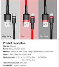 Gambar Baseus Cafule Cable Type-C 200CM Original - black-red dari Ori aksesoris 1 Kota Administrasi Jakarta Pusat 1 Tokopedia