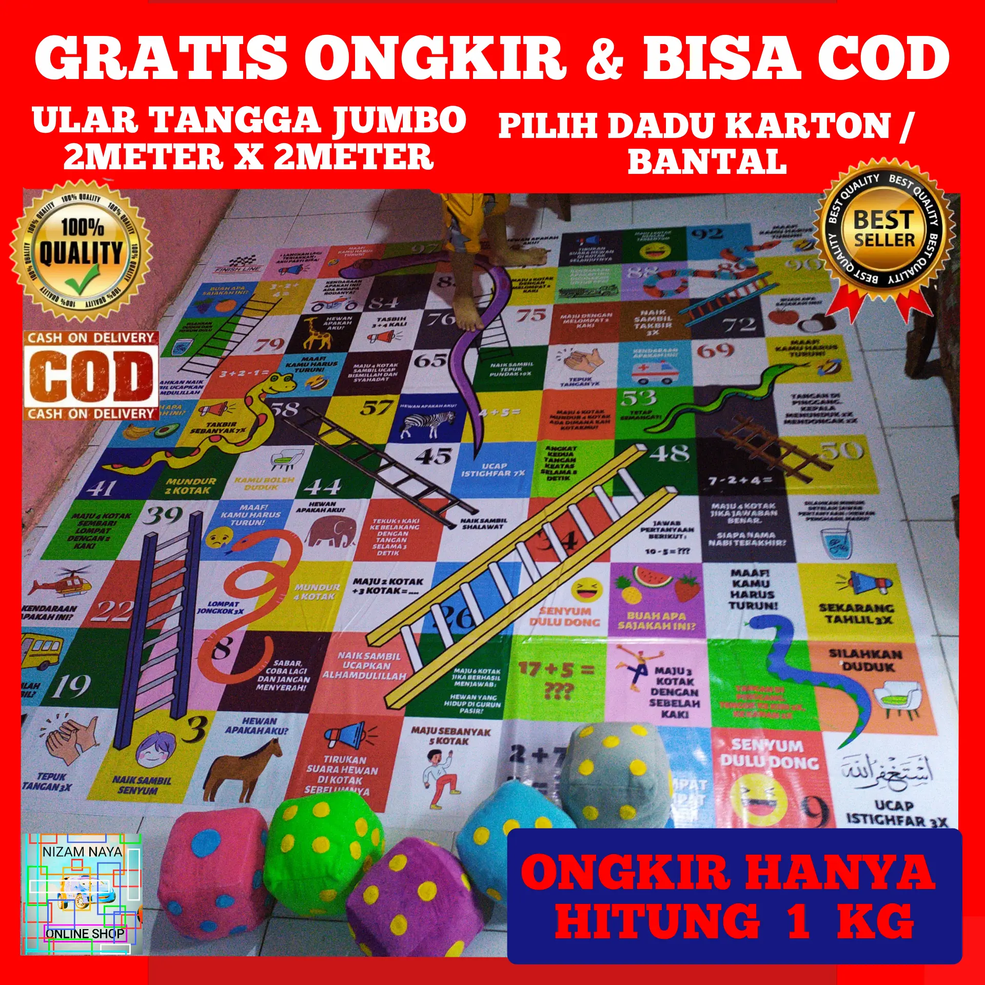 ULAR TANGGA RAKSASA JUMBO 2X2 METER Anak Games Board Toys Kotak