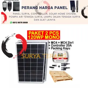 Paket 2 pcs solar sell 120Wp Mono + 1pcs Controller 20A + MC4 2in1