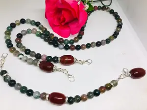 1 Set Konektor dan Kalung Masker Batu Indian Agate