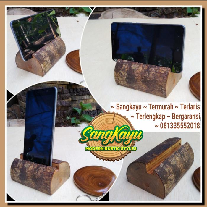Gambar wood standing phone holder dudukan hp tempat hp display hp kayu rustic dari CV. Sangkayu Kota Banjar Tokopedia