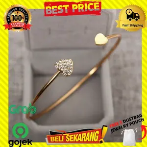 GELANG TANGAN LAPIS EMAS MODEL TERBUKA BENTUK HATI BERLIAN WANITA G244