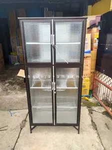 rak piring kaca 2 pintu 80 cm frame coklat