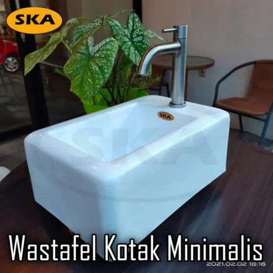 wastafel cuci tangan minimalis kotak +SKA+kran&afur+bahan fiberglass