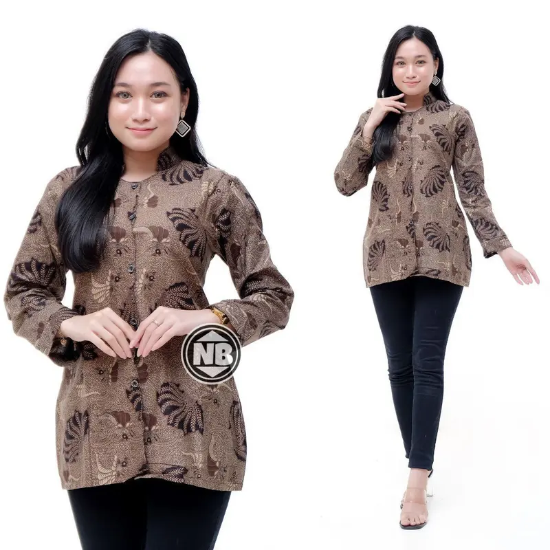 Baju Batik Atasan Wanita/Blouse Batik Kombinasi Kantor Formal 3