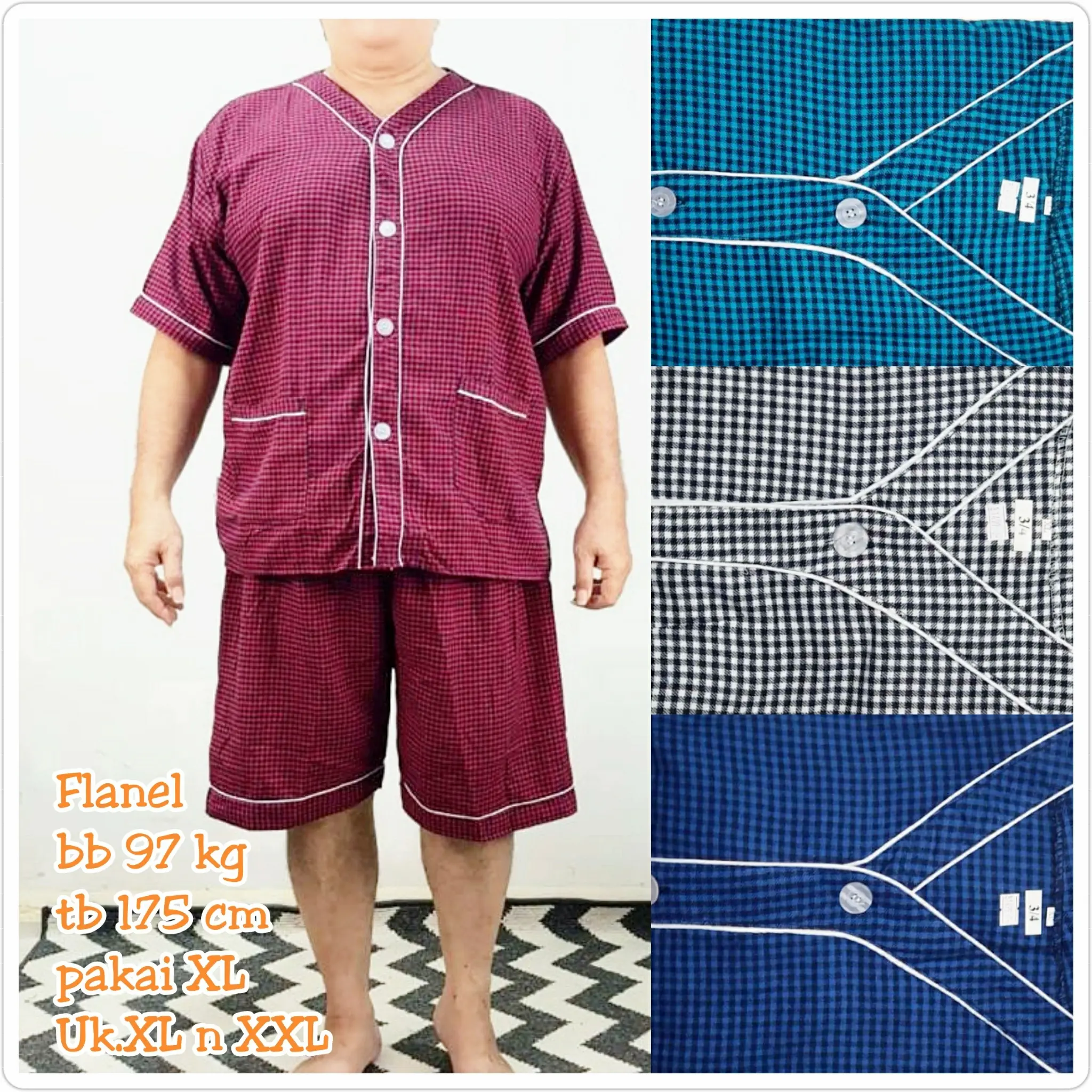 piyama pendek flanel XL 1499 & XXL 1497