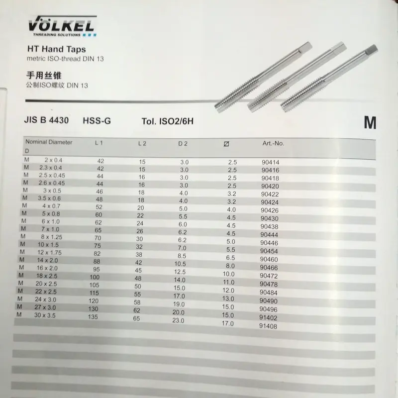 HAND TAP M4 X 0.7 JIS B4430 HSSG Art.90426 VOLKEL GERMANY 4