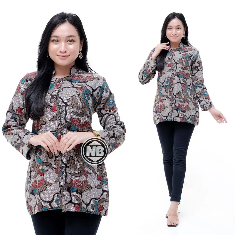 Baju Batik Atasan Wanita/Blouse Batik Kombinasi Kantor Formal 4