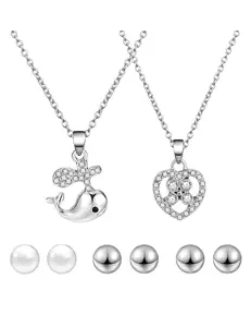LRC Perhiasan Set Fashion Silver Whale Love Alloy Diamond K23891