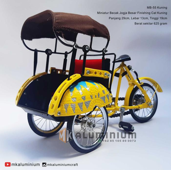 Jual Diescat Miniatur Becak Jogja warna KUNING Logam - MK Aluminium ...