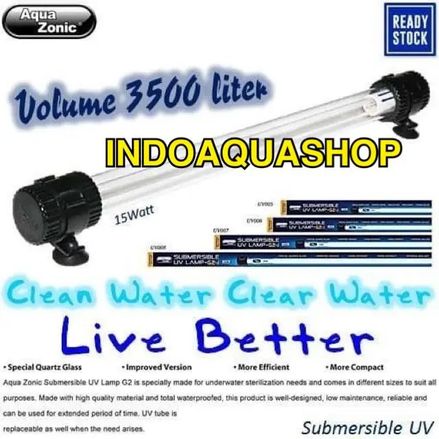 Aqua zonic UV005 Lampu UV Celup Kolam 15W Aquazonic Submersible UV 0