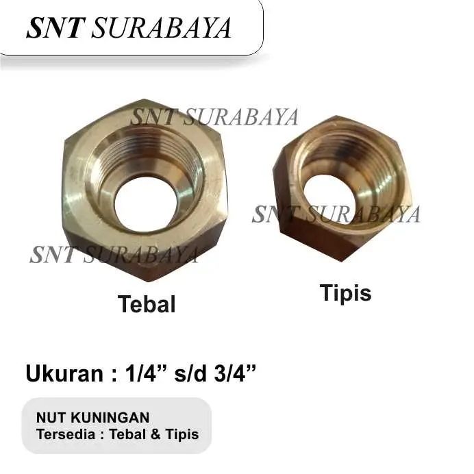 Nut Kuningan - Mur Fitting Kuningan 1/4" 5/16" 3/8" 1/2" 5/8" 3/4"