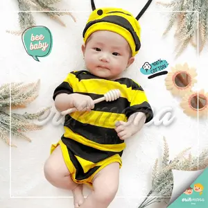 Ermon Baby - Jumper Bayi Laki Laki Perempuan Jumper Baby Cowok Cewek Lucu Karakter Lebah Bee + Topi Usia 0 - 12 Bulan