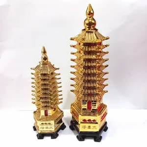 Pajangan Feng Shui Pagoda emas 5,5 inci / 14 cm dan 7,5 inci / 19 cm
