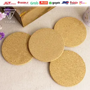 Cork wood drink coaster / tea coffee cup mat / alas tatakan gelas diameter 10cm tebal 4-5mm