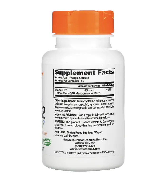 Doctor's Best Natural Vitamin K2 MK-7 with MenaQ7 45 mcg 60 180 caps 1