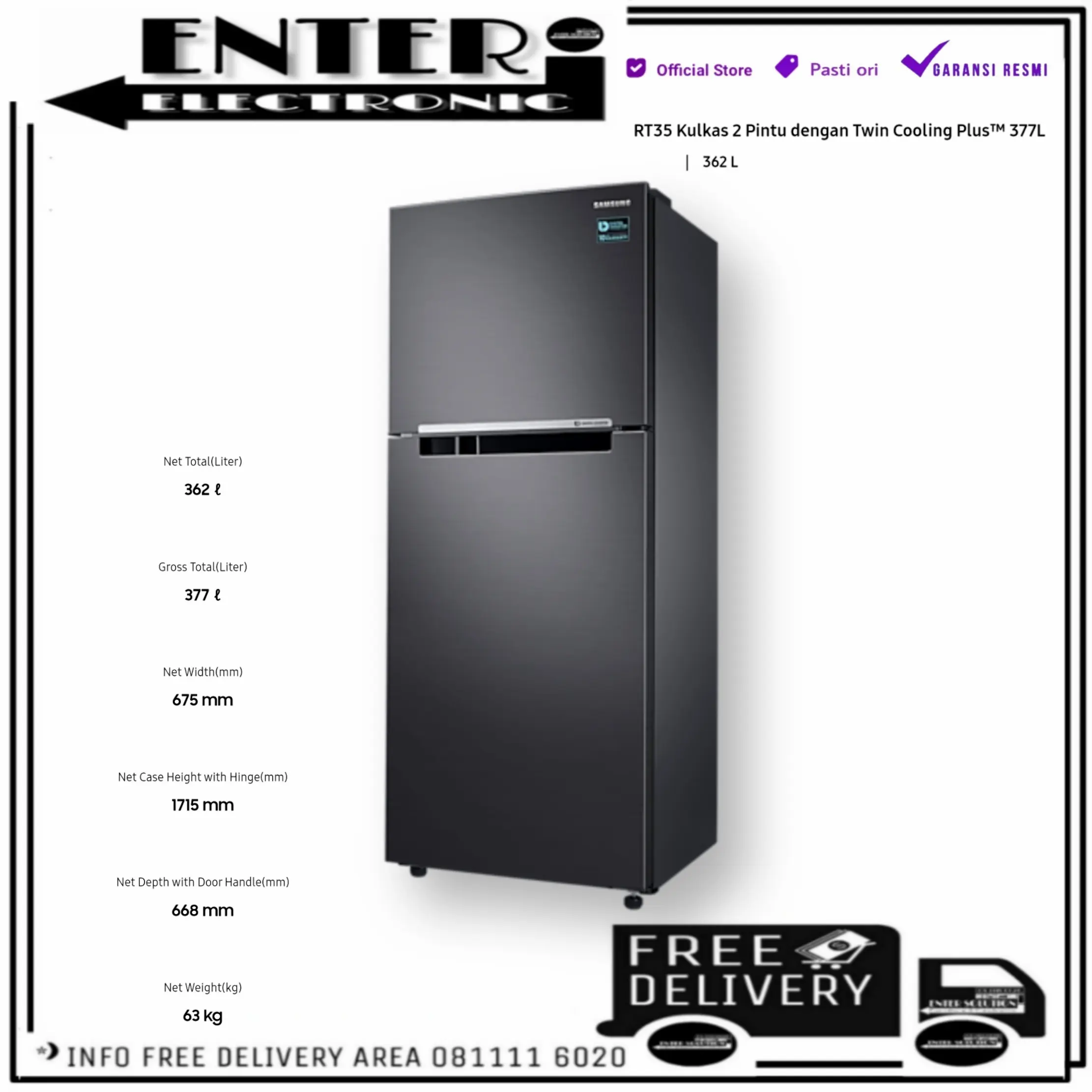 SAMSUNG RT35K5030B1 SE - KULKAS 2PINTU INVERTER 377L 362L RT35K5030B1