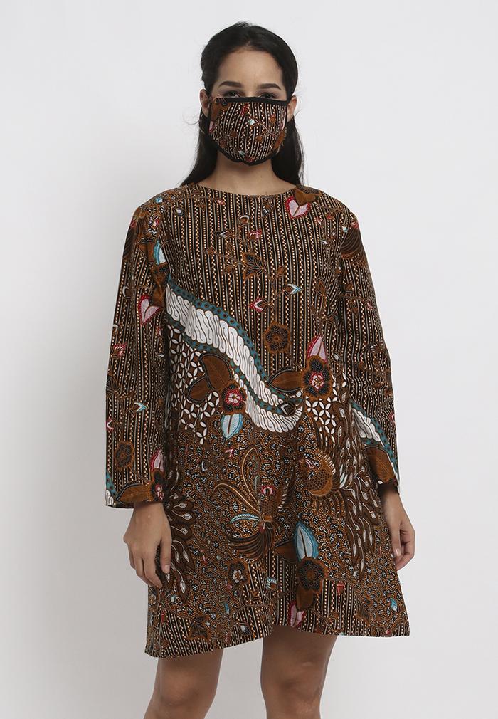 Gambar Tunik Dress Batik dan Tenun Wanita Adara Set Brown tanpa masker - M dari Batik Etniq Craft Kota Bekasi Tokopedia