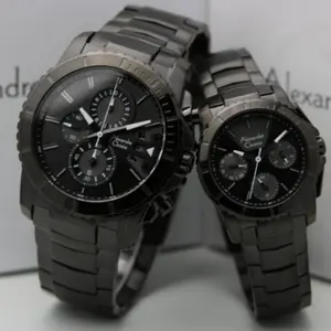 Jam Tangan Couple Alexandre Christie Original AC6455 Black Rosegold