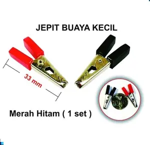 2pcs jepitan buaya crocodile aligator clip 33mm merah hitam sepasang