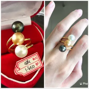 Cincin tiga mutiara air laut asli original lombok women ring cantik