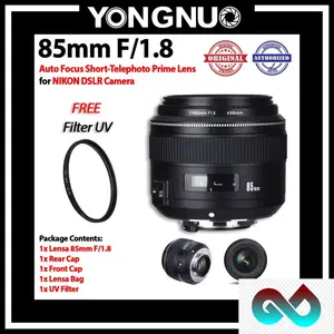 Lensa Yongnuo YN 85mm F/1.8 Short-Telephoto for Nikon DSLR + Filter UV