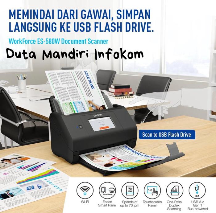 Gambar Epson WorkForce ES-580W - ADF Duplex WiFi Sheet-fed Document Scanner dari Duta Mandiri Infokom Kota Administrasi Jakarta Pusat Tokopedia