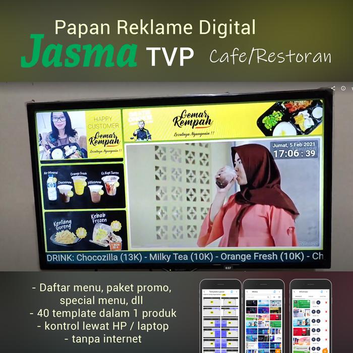 Gambar Papan reklame indoor/iklan digital TV LED untuk cafe restoran warung dari Jasma Digital Kab. Sleman Tokopedia