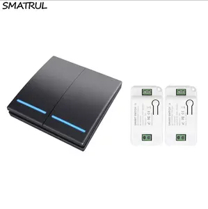 MORE SMATRUL | 1Pc 2 Gang Switch Black & 2 Controller | Saklar Wifi & RF433 Remote Control Smart Switch RF 433Mhz Light Google Home Amazon Alexa  | 433 Mhz Smart Home Wireless Button Light Switch Remote Control Wall Button | 2.022.0649  | WHK-D04-B-2G2K