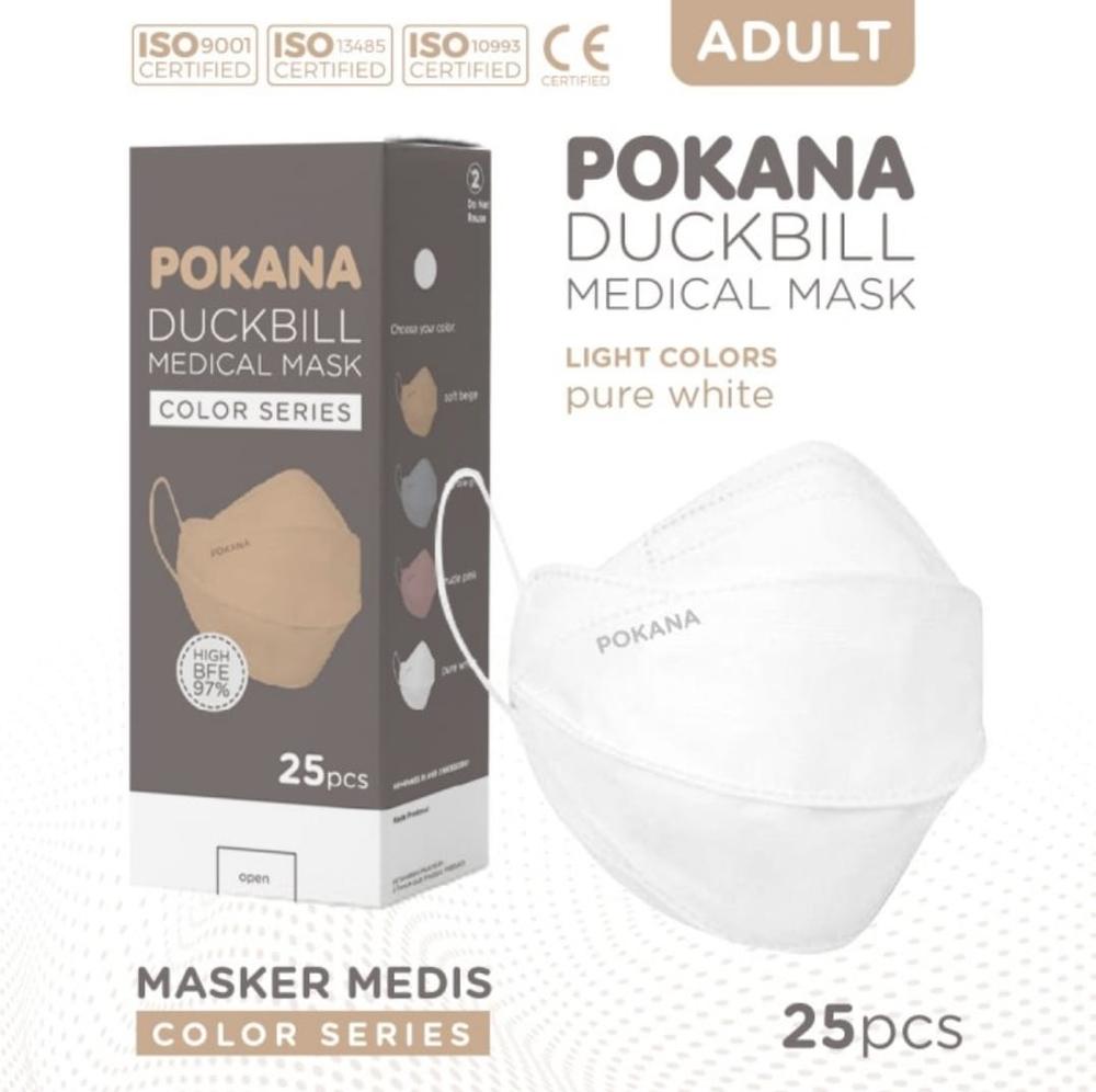 Masker Medis Pokana Duckbill Color Series 4Ply 3D Mask - PURE WHITE