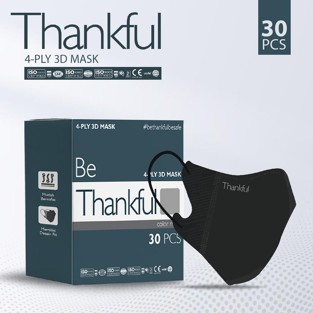 Masker Thankful 4 Ply 3D Mask - BLACK
