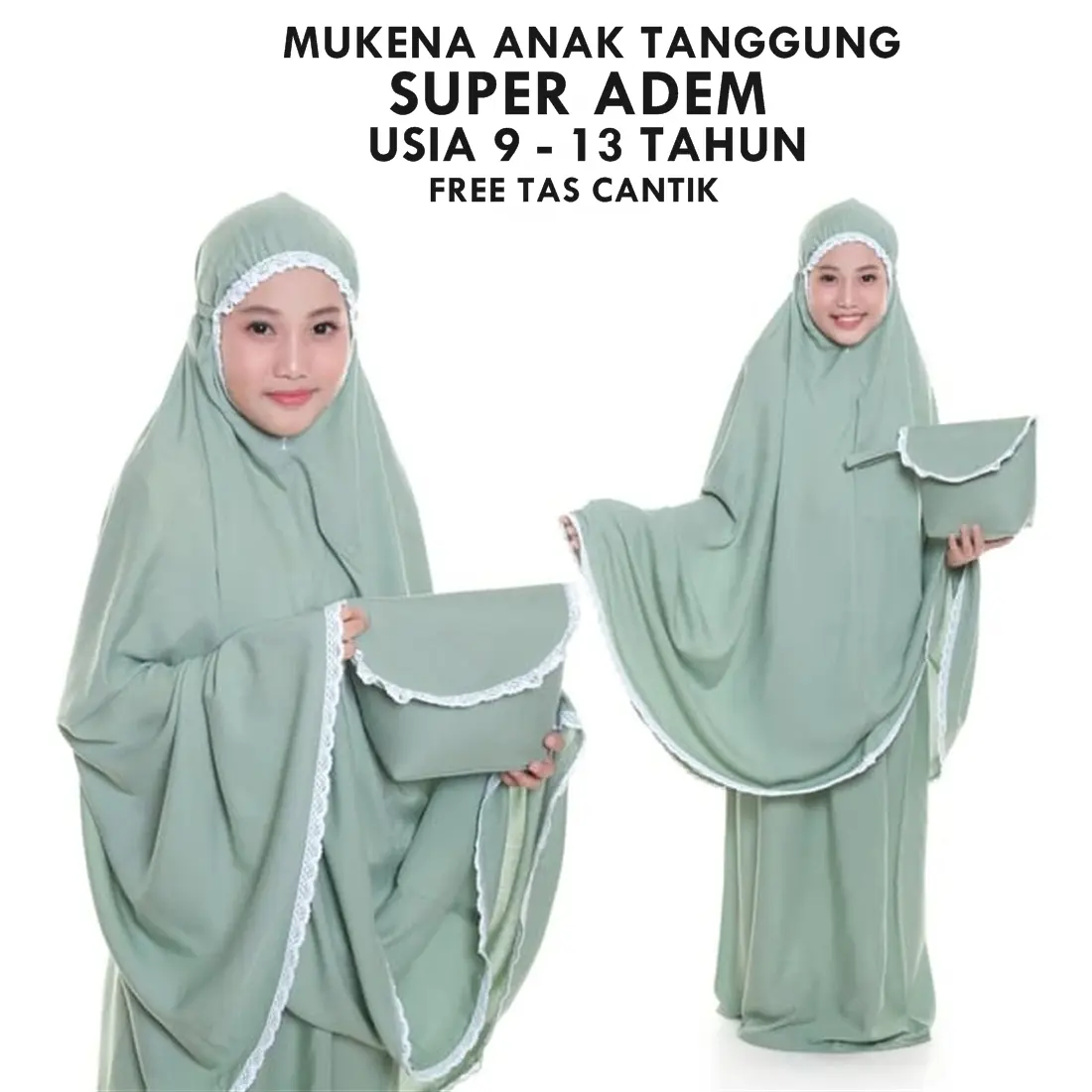 Mukena Anak Tanggung Adem Usia 9-13 Tahun Karakter Polos Stella Cantik