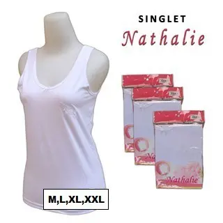 3 Pcs Singlet Wanita NATHALIE Putih Katun Dewasa Lembut Basic - Atasan, Nyaman, Cewek Panjang Hitam