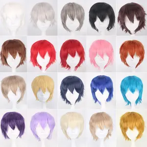 K049 wig base cowok jabrik pendek cosplay rambut palsu 30 cm hitam abu