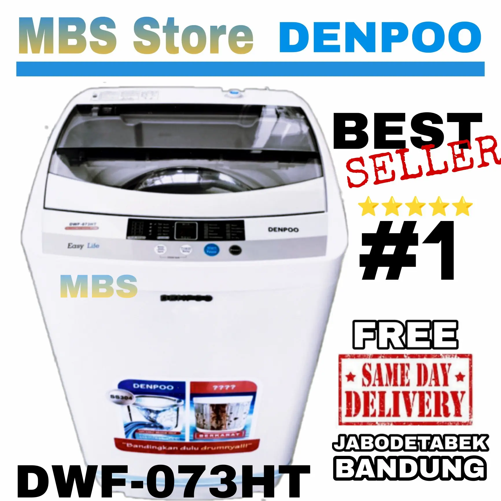 Mesin Cuci Denpoo 1 Tabung DWF 073 HT Top Loading 7 KG DWF073HT