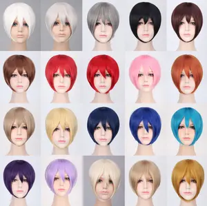 K047 wig base cowok pendek cosplay rambut palsu 30 cm hitam abu daily