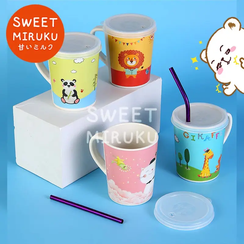 GELAS ANAK DENGAN TUTUP 250 ml BAMBOO FIBER KIDS BABY MILK CUP LUCU 0