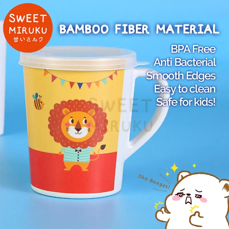 GELAS ANAK DENGAN TUTUP 250 ml BAMBOO FIBER KIDS BABY MILK CUP LUCU 1