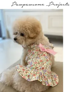 dress anjing kucing flower with pink ribbon ready size S M L