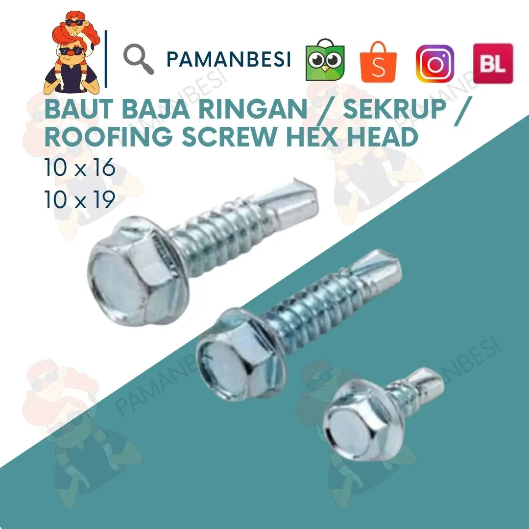 Baut Baja Ringan 10x16 mm Baut / sekrup / roofing screw Hex Head