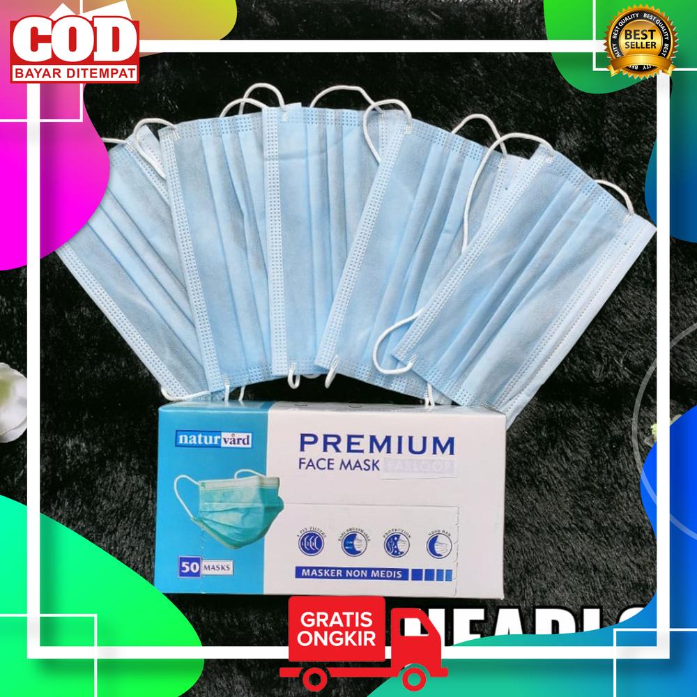 Masker Non Medis 3 Ply Hijab Headloop Warna Biru Isi 50
