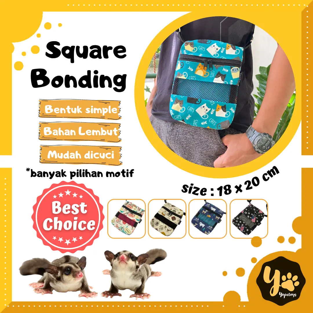 Yopetoys Tas Sugar Glider Bonding Pouch Sugar Glider Square Kanvas