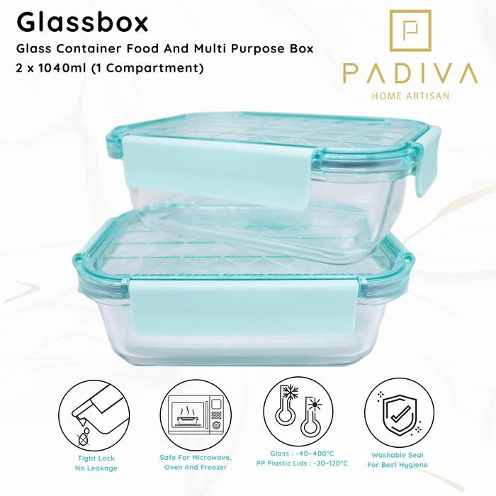 Gambar Padiva 1040ml Aqua (2pcs) Crystal Glassbox 1 compartment (GBC1040SA) dari Smile Ever After Kota Administrasi Jakarta Selatan Tokopedia