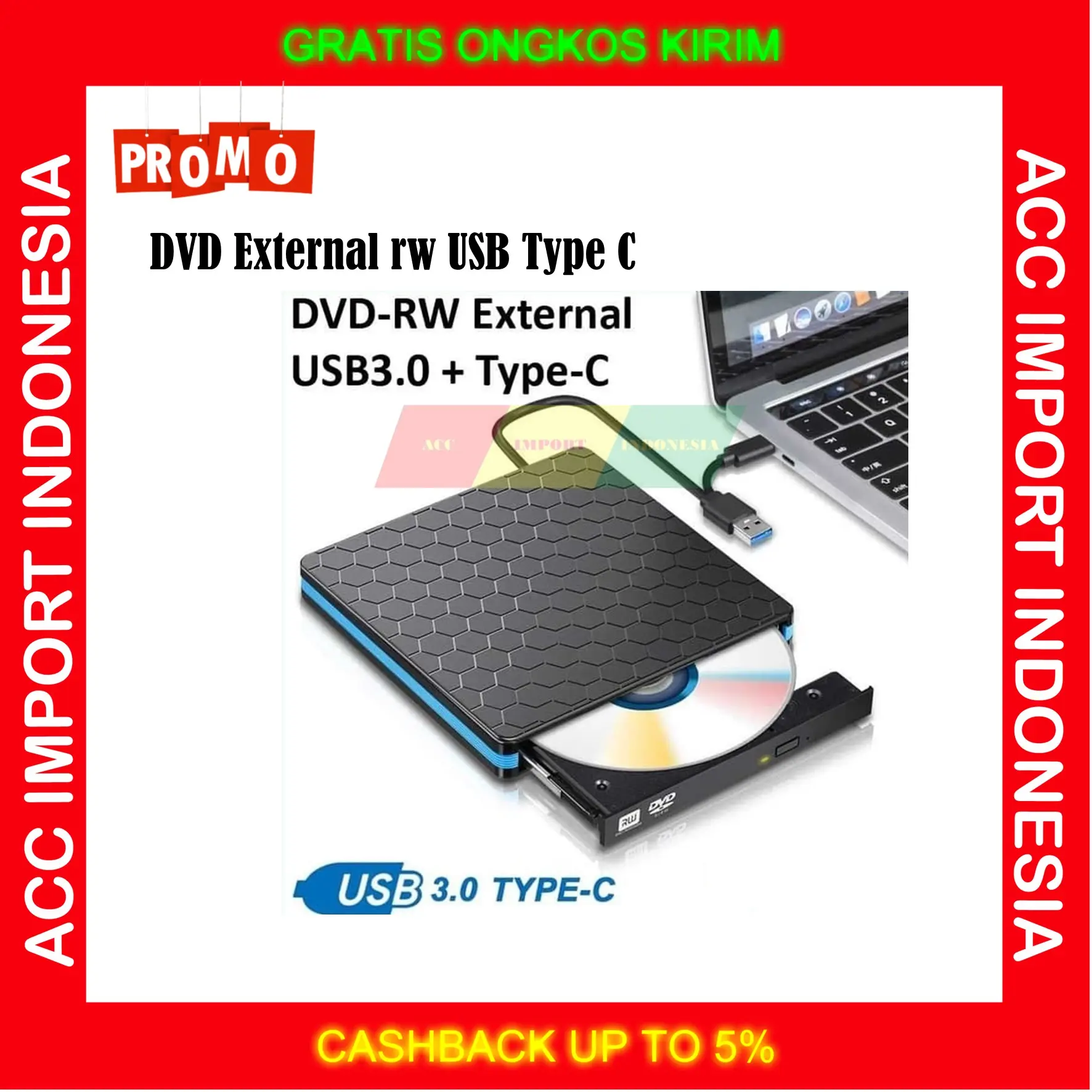 DVD External RW Burner CD DVD VCD 2in1 USB Type C Speed 3.0 PC Laptop