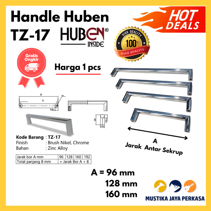 Gambar Handle Lemari Pegangan Laci HUBEN TZ-17 - 96 mm dari Mustika Jaya Perkasa Kab. Bogor Tokopedia