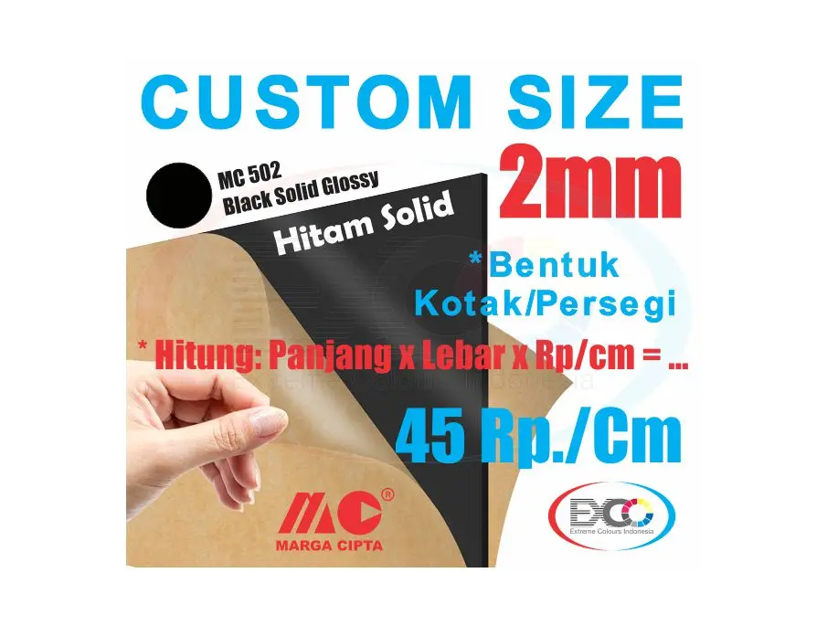 Akrilik lembaran 2mm, Custom Size, Hitam & Putih Solid