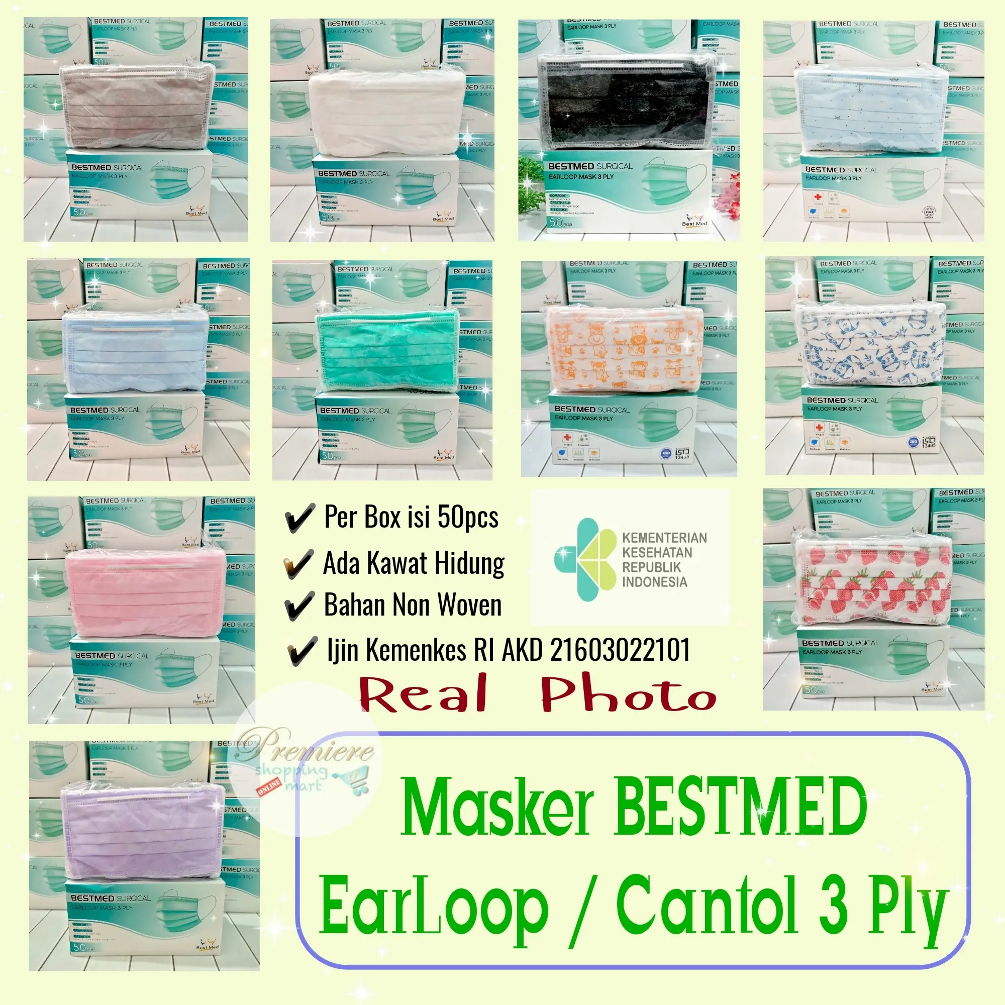 READY Masker Earloop BestMed 3 Ply - Best Med Medis Box isi 50 pcs