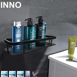 rak datar tempat sabun shampo hitam black kamar mandi stainless