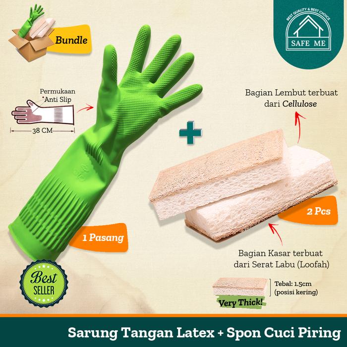 Gambar [BUNDLE] Safe Me Sarung Tangan Latex Green / Sponge Cuci Piring - M dari Safe Me Kota Administrasi Jakarta Utara Tokopedia